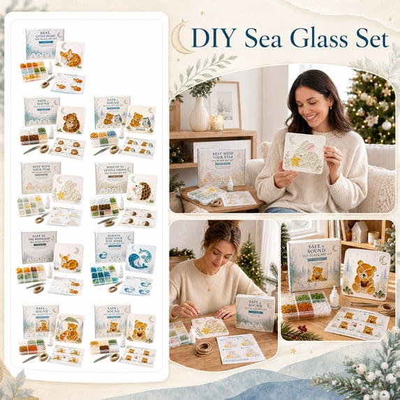 Kiddiway DIY Sea Glass Animal Art Kit - Sea Glass Decor Craft Set, Fun Family Activity with Real Glass Pieces, Great for Display