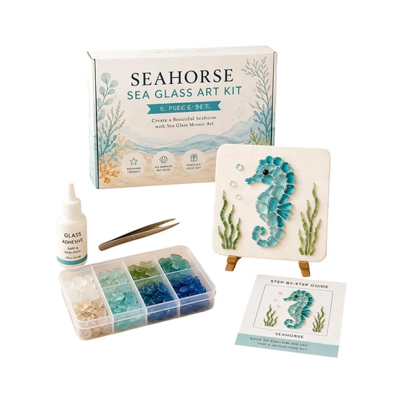 Kiddiway DIY Sea Glass Art Kit - Beach Glass Mosaic Craft Set with Colorful Glass Tiles, Complete Sea Glass for Crafts, Creative Glass Art Project, Fun Arts and Crafts for Adults & Kids,G