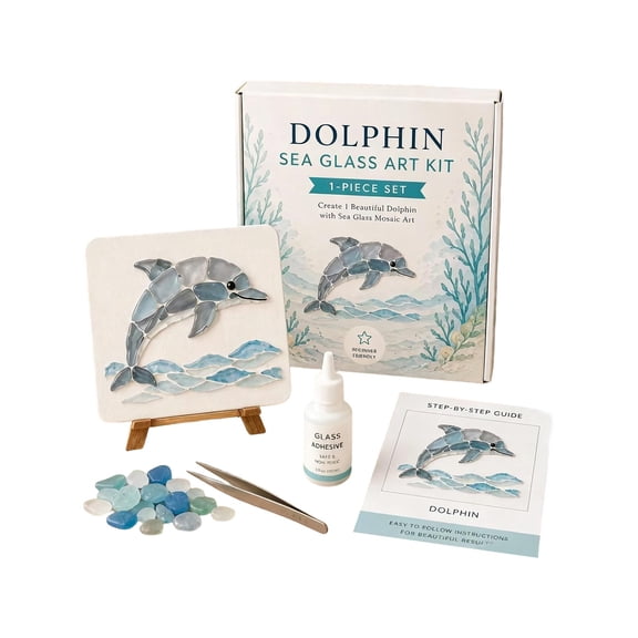 Kiddiway DIY Sea Glass Art Kit - Beach Glass Mosaic Craft Set with Colorful Glass Tiles, Complete Sea Glass for Crafts, Creative Glass Art Project, Fun Arts and Crafts for Adults & Kids,H