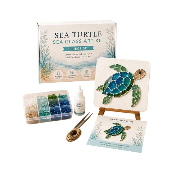 Kiddiway DIY Sea Glass Art Kit - Beach Glass Mosaic Craft Set with Colorful Glass Tiles, Complete Sea Glass for Crafts, Creative Glass Art Project, Fun Arts and Crafts for Adults & Kids,F