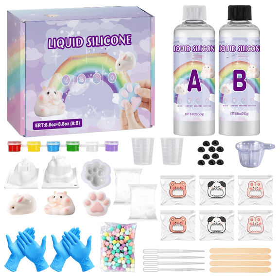 Kiddiway DIY Squishy Silicone Making Kit - Food Grade Two Component AB Liquid for Soft High Rebound Toy Craft