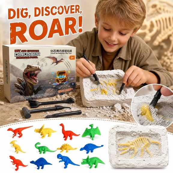 Kiddiway Dinosaur Fossil Mystery Box Kit - Complete Mystery Box Excavation Toy with 12 Dino Figures, Kids Crafts Dig Set, Arts and Crafts STEM Activity, Random Styles
