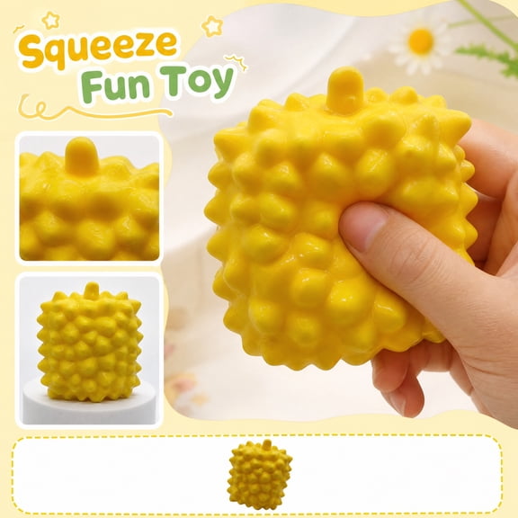 Kiddiway Durian Squishy Stress Relief Toy - Building block filled with slow rising squeeze, unique spiky shape yet soft texture for enjoyable sensory exploration,Yellow
