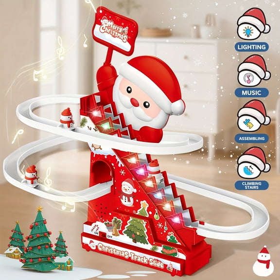 Kiddiway Educational Electric Track Slide Toy - Car Climbing Stairs with Lights Music, Interactive Building Learning, Christmas Gift for Kids