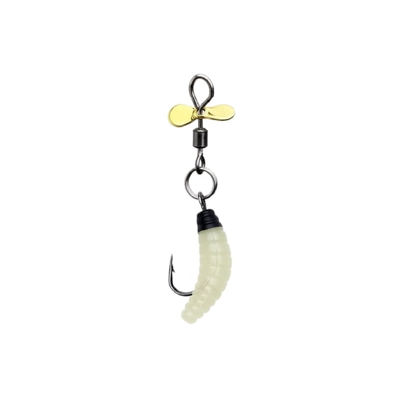 Kiddiway Fishing Lures Spinner Baits Propeller - Rotating Flashy Spoon with Imitation Grub Hook, Crappie Hook, and Bread Worm Fake Bait for Freshwater Fishing