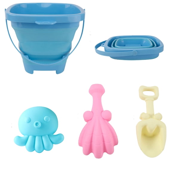 Kiddiway Foldable Beach Toys Set for All peoples - Sandbox Toys with Sand Mold Shovel Rake, Outdoor Games for Boys Girls, Best Beach Toys and Summer Beach Necessities,E