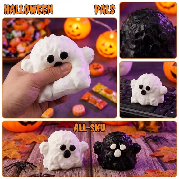 Kiddiway Ghost Squishy Stress Relief Toy - Halloween Sensory Fidget Squeeze for Kids Adults, Fun Calming Gift for Party and Home,Black