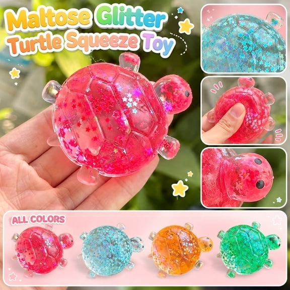 Kiddiway Glitter Squishy Turtle with Maltose Filling - Crunchy Squishy Slow Rise Toy, Sparkling Glitter for Sensory Stress Relief,Green