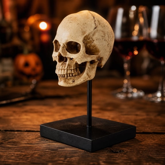 Kiddiway Gothic Halloween Decor Skull Resin Model - Scary Human Skull for Party Decor, Tabletop, Home Haunted House Prop, Gift, Realistic Skull Resin Craft,White