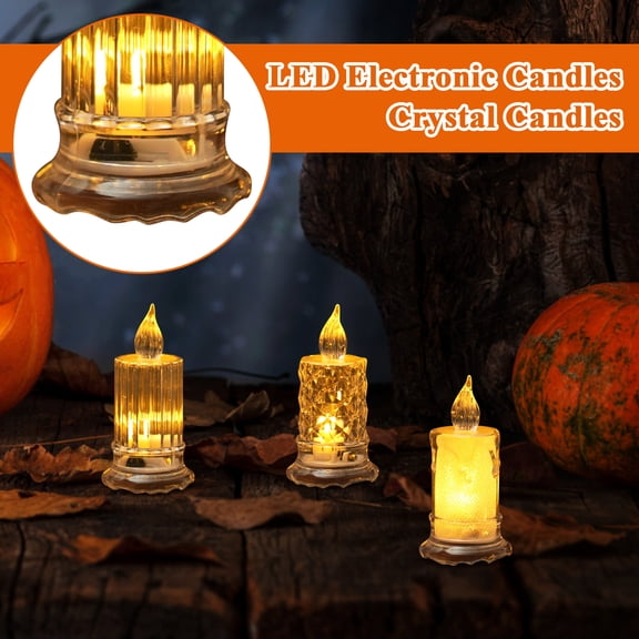 Kiddiway Halloween Crystal Mini Candle – LED Thumb Night Light, Cute Indoor Decor, Mini Lantern for Desk, Glowing Crystal Ornament for Party,B
