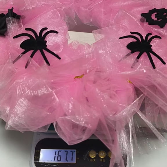 Kiddiway Halloween Decorations Indoor Garland - Pink Mesh Spider Wreath with Spooky Web, Great for Party Decorations and Home Wall Decor