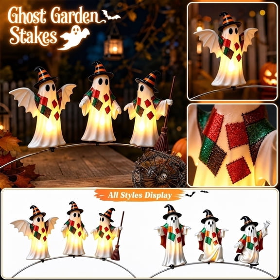 Kiddiway Halloween Decorations Outdoor Garden Stake - Ghost Shape 2D Flat Cutout for Lawn, Patio, Pathway, Garden Decor, Halloween Party Decor, Vintage Halloween Decor,A