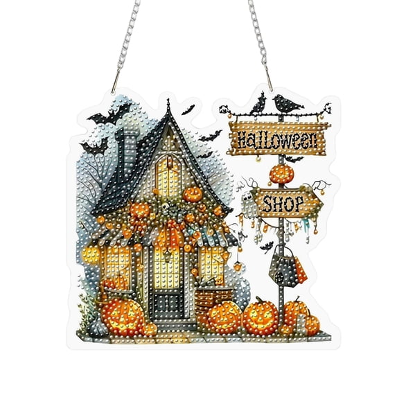 Kiddiway Halloween Diamond Art Hanging Kit - Special Rhinestone Double Sided Acrylic Pendant, DIY Ornament for Window, Home, Garden, Wall, Perfect Halloween Home Decor and Hanging Art,F