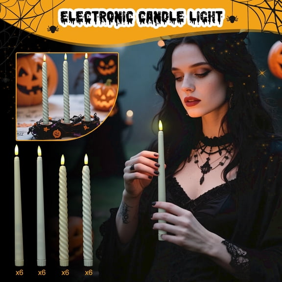 Kiddiway Halloween Lights LED Candles - Plastic Long Stem Flameless Tea Lights, Perfect for Table Centerpiece and Home Ambience,A