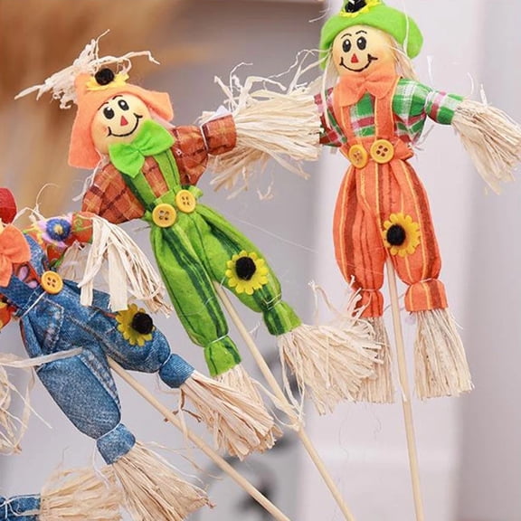 Kiddiway Halloween Mini Scarecrow Ornament Set - 4 Rural Figurines for Shelf Tabletop, Halloween Party Decorations, and Festive Home Accent