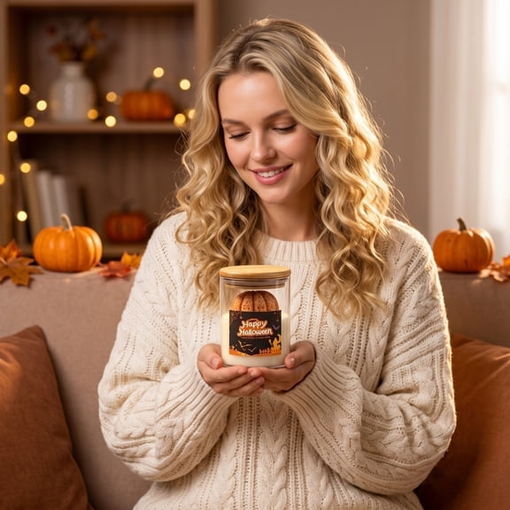 Kiddiway Halloween Pumpkin Scented Candle - Decorative Aroma Candle for Home Decor, Halloween Party, Halloween Pumpkin Decor, and Great as Fall Harvest Gift,B