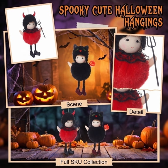 Kiddiway Halloween Pumpkin Witch Broom Set - Spooky Decor for House Party, Halloween Decorations, Vintage Halloween Decor, Porch Decor, Supply,Black