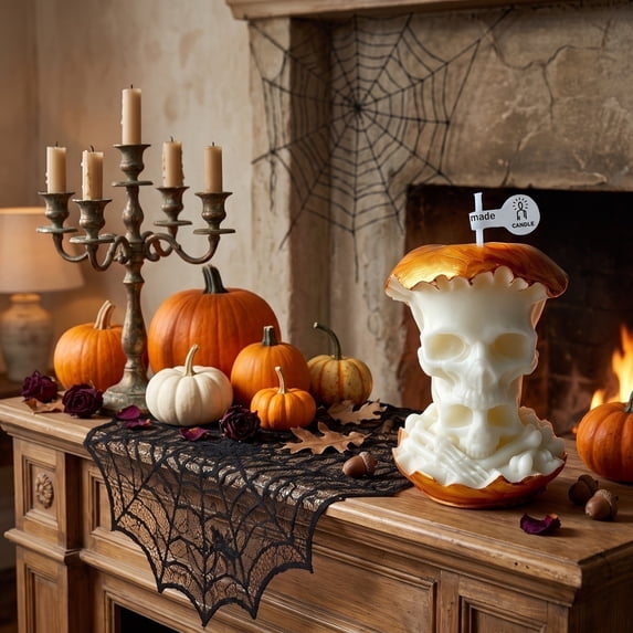Kiddiway Halloween Scented Skull Apple Candle - Perfect for Halloween Decorations, Party Favors, Skull Decor, and Unique Present for Spooky Season Fans,Gold