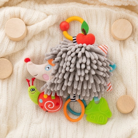 Kiddiway Happy Monkey Baby Hedgehog Musical Pull Toy - Cute Plushies, Plush Figurine Hedgehog, Baby Rattles & Plush Rings, Bell Rattle, Sensory Play, Stroller Car Hanging,Gray