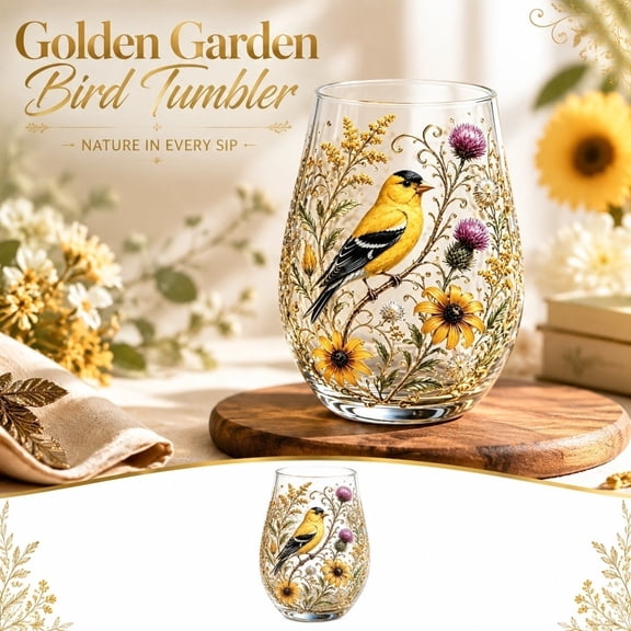Kiddiway Hummingbird Glass Tumbler Beautiful Bird Pattern Drinking Glass Tumbler for Home and Office, Perfect Gift for Bird Lovers, Suitable for All Beverages