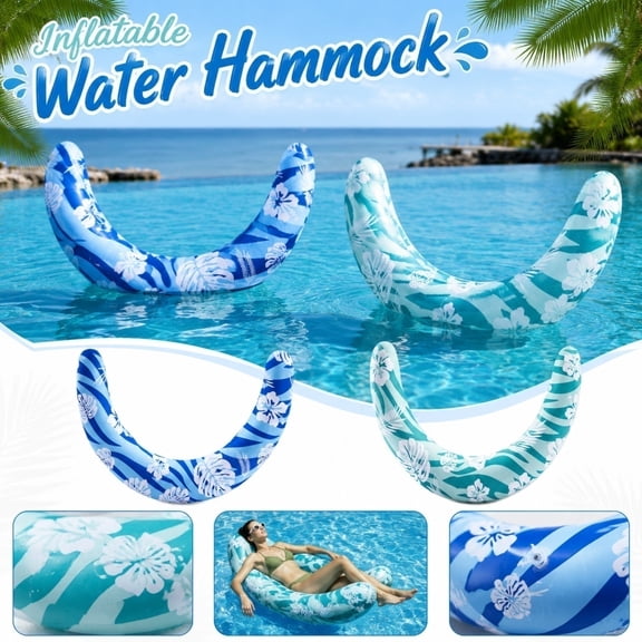 Kiddiway Inflatable Swimming Hammock Half-Moon Float - Curved Swim Float for Pool, PVC Lounge Chair, 2.8"x23.6", Relaxation for Adults,Blue