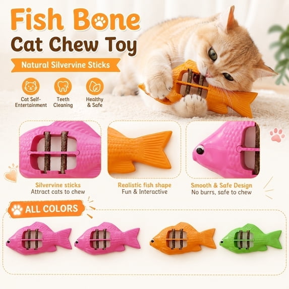 Kiddiway Interactive Cat Toy Natural Catnip - Purriq Natural Cat Sticks That Clean Teeth, 2026 New Wooden Fishbone Cat Chew Stick, Catnip and Silvervine Chew,Green