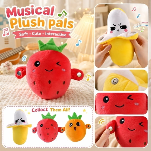 Kiddiway Interactive Music Plush Toy Set - Soft Stuffed Animal Doll with Musical Sensory Toys, Requires AA Batteries (Not Included); Great Baby Musical Toys for Kids and Adults,F
