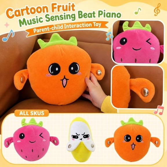 Kiddiway Interactive Musical Banana Plush – Beat-Responsive Baby Toy, Soft Stuffed Animals for Infants, Cute Plushies, Great for Sensory Play and Rhythm Development at Home,A