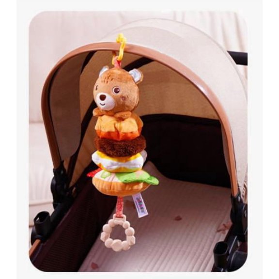Kiddiway Jollybaby Baby Stacking Pull Bell Toy - Cute Plushies, Plush Figurine, Baby Rattles & Plush Rings, Stacking Rings with Rattle, Auditory Stimulation, Stroller Car Hanging,b