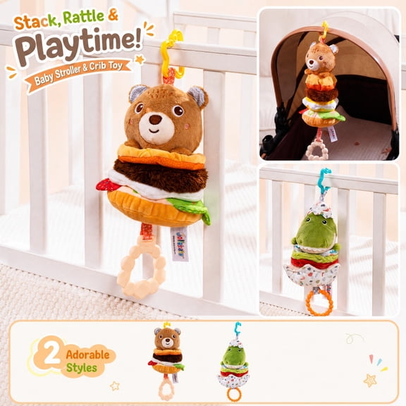 Kiddiway Jollybaby Baby Stacking Pull Toy with Bell - Plush Figurine & Cute Plushies, Baby Rattles & Plush Rings, Soft Sensory Rattle, Stacking Rings, Auditory, Stroller Hanging,b