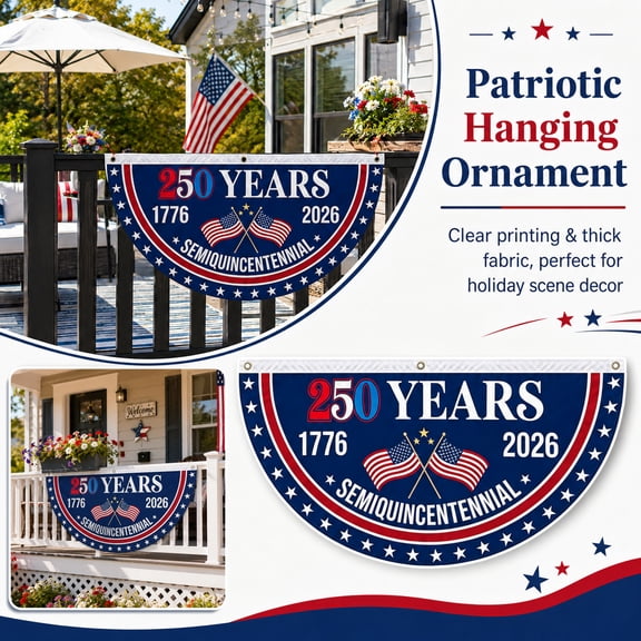 Kiddiway July 4th Decorations Outdoor - 250 Anniversary USA Flag Fan Hanging Ornament, Double Sided Waterproof , 250 Year American Anniversary Flag,A