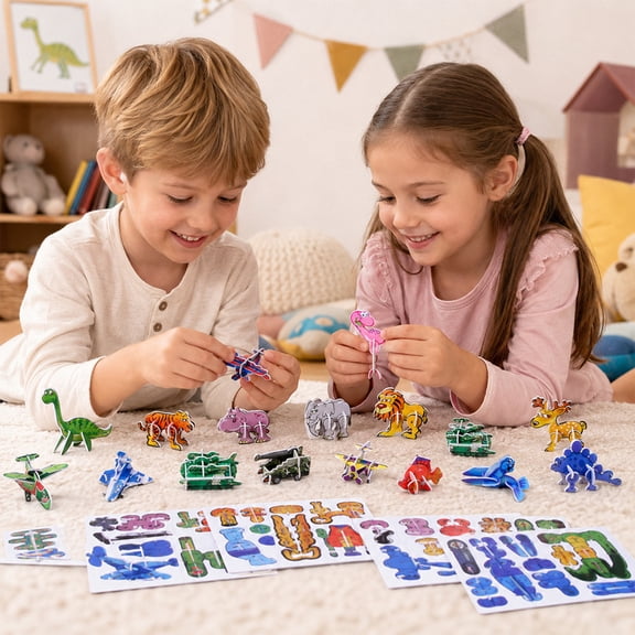 Kiddiway Learning 3D Puzzles for Kids - Paper Jigsaw Toy, Educational Building Game for Toddlers, STEM Brain Teaser, Perfect for Home School and Party,C
