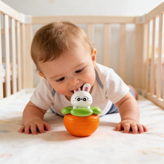Kiddiway Learning Teether Toy for Infants - Bunny Carrot Roly-Poly, Educational Sensory Soothing, Perfect for Newborns and Baby Showers,A