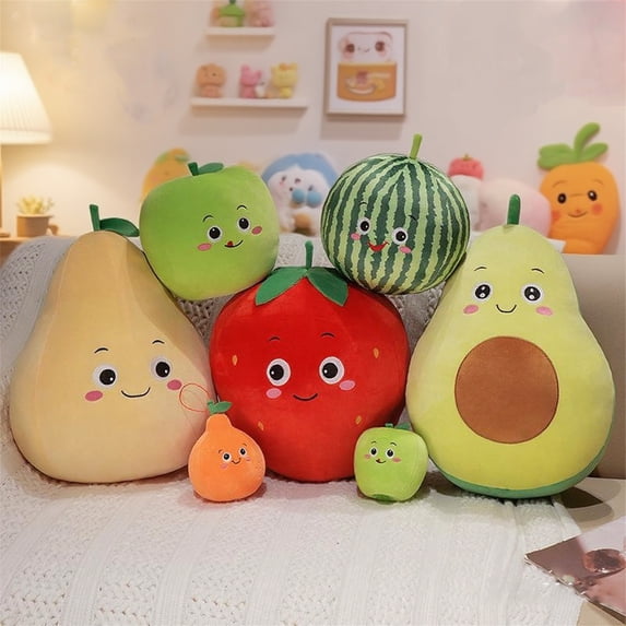 Kiddiway Mini Fruit Plush Pillow Set - Strawberry Orange Apple Stuffed Animals, Cute Plushies for Sofa Decor, Small Stuffed Animals Home Ornament,F