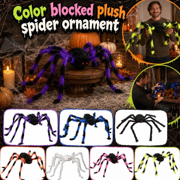 Kiddiway Multicolor Plush Faux Spider - 49-Inch Large Halloween Prop for House Party, Soft Stuffed - Halloween Decorations, Cute Halloween Decorations,Green