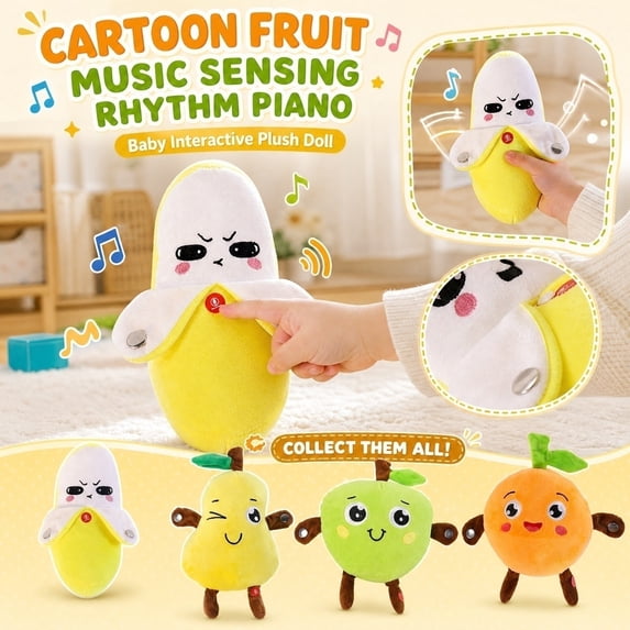 Kiddiway Musical Banana Plush Toy with Beat – Interactive Baby Toy, Cute Plushies for Toddlers, Stuffed Animals for Babies, Great Parent-Child Fun and Early Music Learning Activity,A
