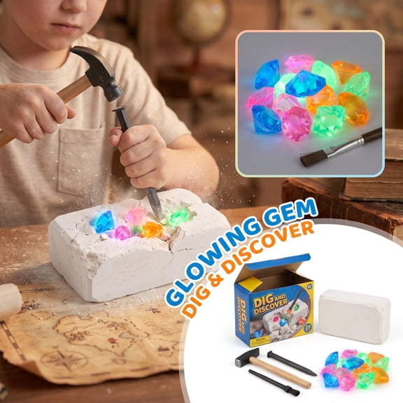 Kiddiway Mystery Box Excavation Kit Kids - Complete Mystery Box Craft Set with Glow Gems, Kids Crafts Dig Toy, Arts and Crafts STEM Activity, Educational Fun