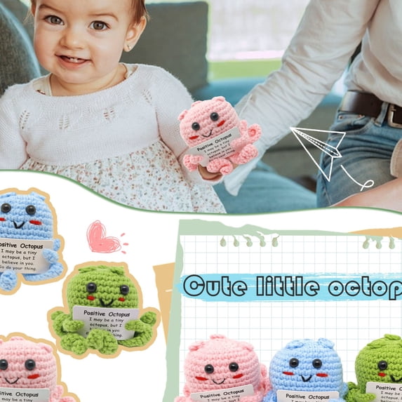 Kiddiway Octopus Plush Mini Crochet Toy - Funny Emotional Support Small Stuffed Animal, Cute Plushies, Desk Decor, Stress Relief Gift,Light Green