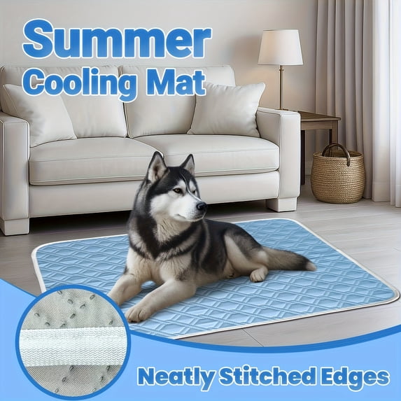 Kiddiway Pet Cooling Mat - Self Chilling Ice Silk Pad, Non-Toxic, Washable, Lightweight, for Cats and Dogs, Use on Floor, Sofa, or Crate, Summer Must-Have for Fur Friends,Sky Blue L