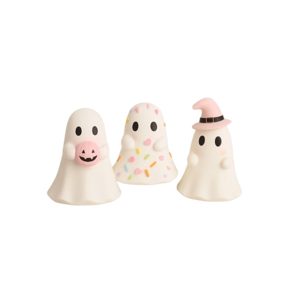 Kiddiway Pink Halloween Decor Ghost Figurine - Cute Pastel Resin Statue for Mantel Desk Office Party, Hello Kitty Mud Pie Style, Summer Halloween Vibe,white