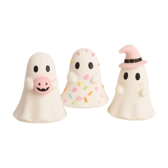 Kiddiway Pink Halloween Decor Ghost Figurine - Cute Pastel Resin Statue for Mantel Desk Office Party, Hello Kitty Mud Pie Style, Summer Halloween Vibe,white