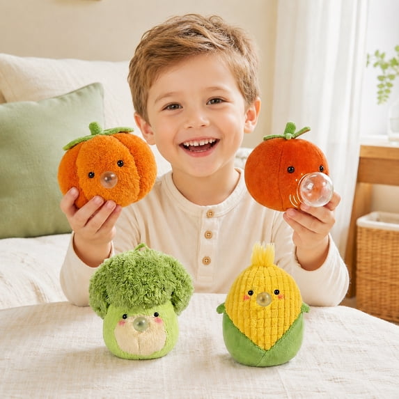 Kiddiway Plush Toy Bubble Spitting Pumpkin – Small Palm Pals Vegetable Squeeze – Soft Farm Themed Plushie for Laundry Room & Anxiety Relief