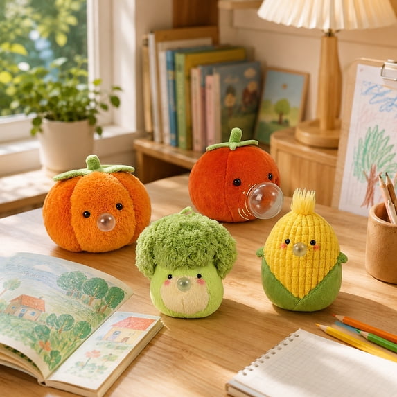 Kiddiway Plushie Farm Vegetable Pumpkin – Small Bubble Releasing Squeeze Toy – Palm Pals Style Soft Plush for Dorm Decor & Anxiety Relief