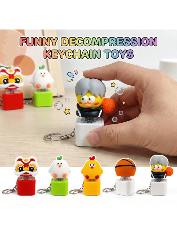 Push Button Stress Toy Mini — Cool Keychain Fidget for Adult Anxiety Relief, Portable Squeeze Alternative, Office Desk Stress Reducer,E