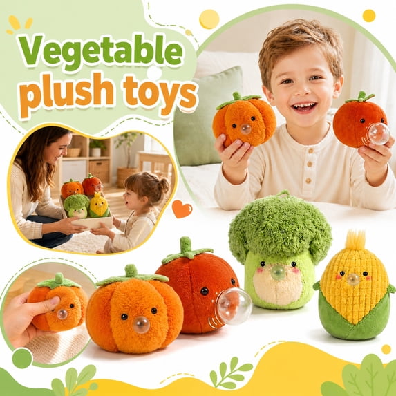 Kiddiway Small Pumpkin Plushie – Palm Pals Farm Veggie Squeeze Activated Bubble – Cute Plush Toy for Bathroom Shelf Decor & Calming Companion