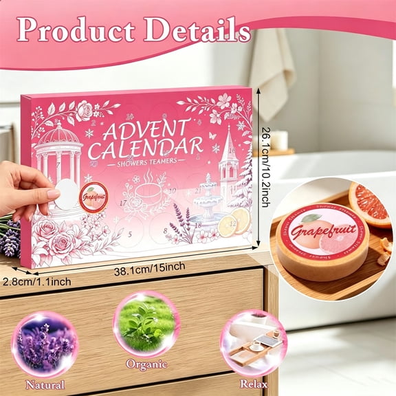 Kiddiway Spa Beauty Advent Calendar - Mystery Box with 3D Shower Steamers for Christmas Countdown Relaxing Gift for Women