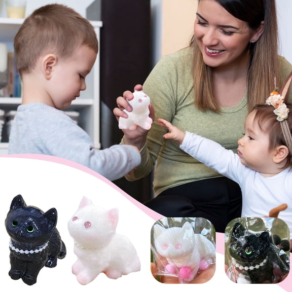 Kiddiway Squishy Stress Relief Slow Rise - Cat Squishy Toy, Soft Durable Silicone, Cute Feline Design, Perfect Stress Ball Alternative for Daily Squeezing.,Black
