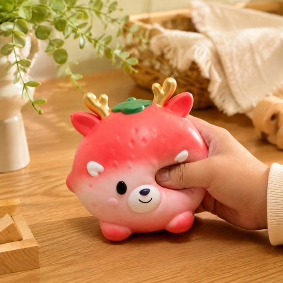 Kiddiway Strawberry Deer Squishy Stress Toy - Cute Fruit-Shaped Decompression Ball for Adults, Perfect Fidget for Anxiety and Sensory Play