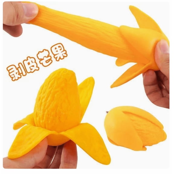 Kiddiway Stress Relief Squishy Mango Toy - Soft Sensory Fidget with Peelable Skin, Fun Calming Gift for Adult,yellow