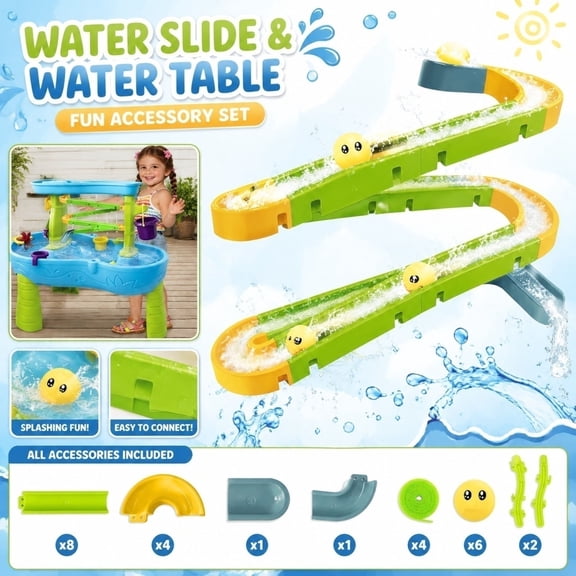 Kiddiway Water Slide for Water Table - Toddler Water Toys Accessory, Outdoor Summer Fun for Kids, Easy Setup, Compatible with Most Splash Tables for Endless Play